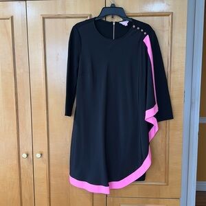 Ted Baker “You Look Fabulous “ black dresss with an attached cape neon pink trim